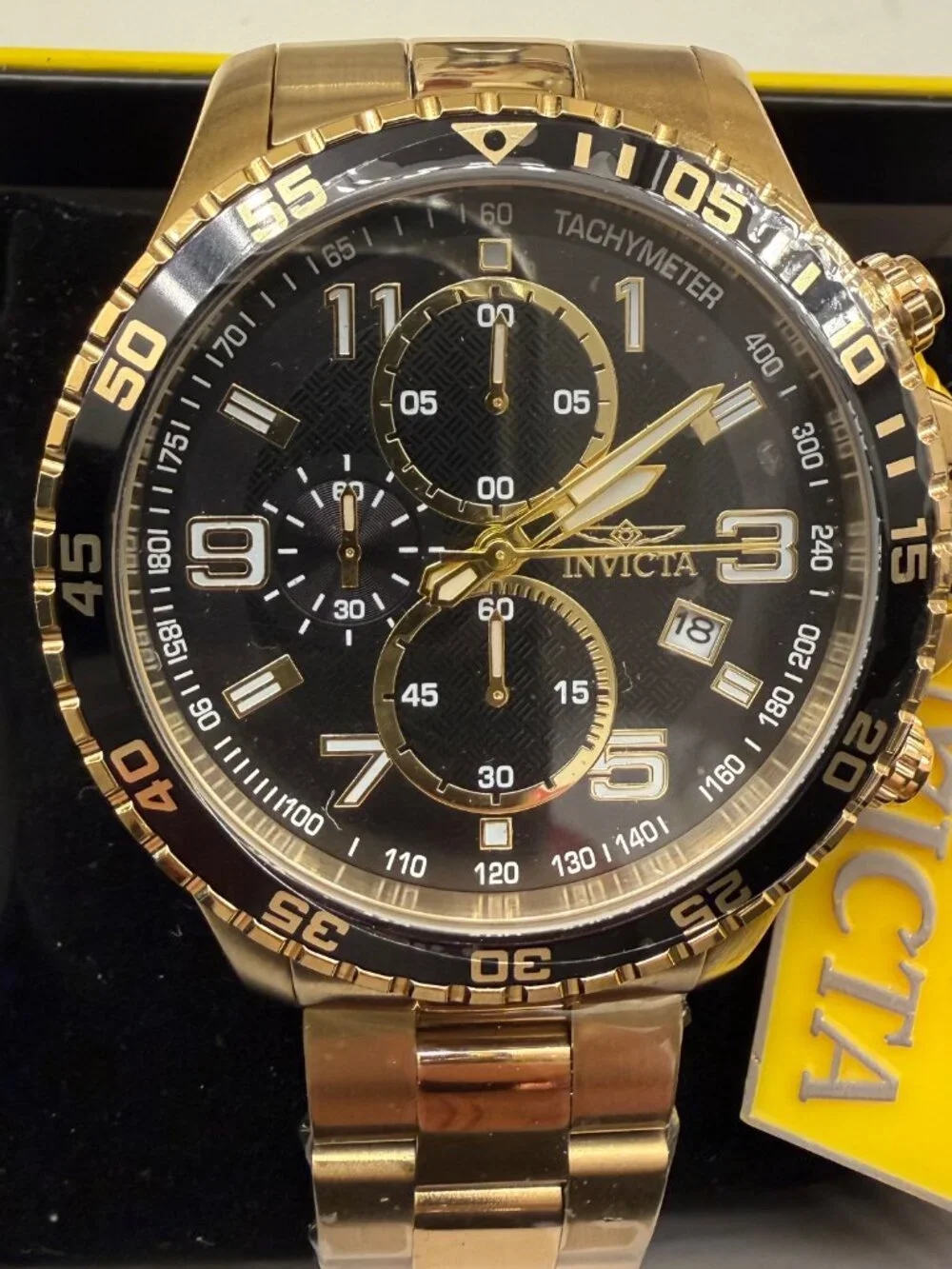 $299 Invicta Mens Specialty Mach Gala Gold Black 48mm Quartz Watch 69816 NIB